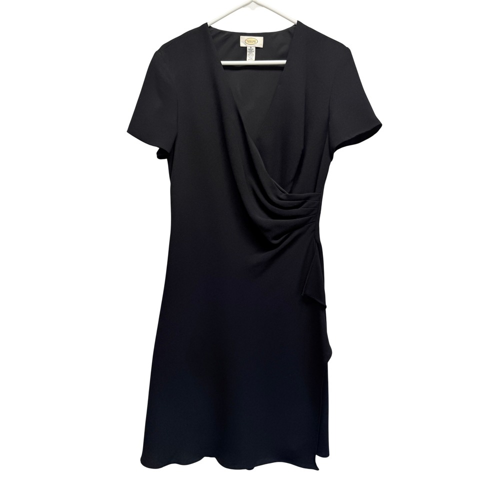 Talbots Faux Wrap Ruched Black Dress 8 GORGEOUS‎